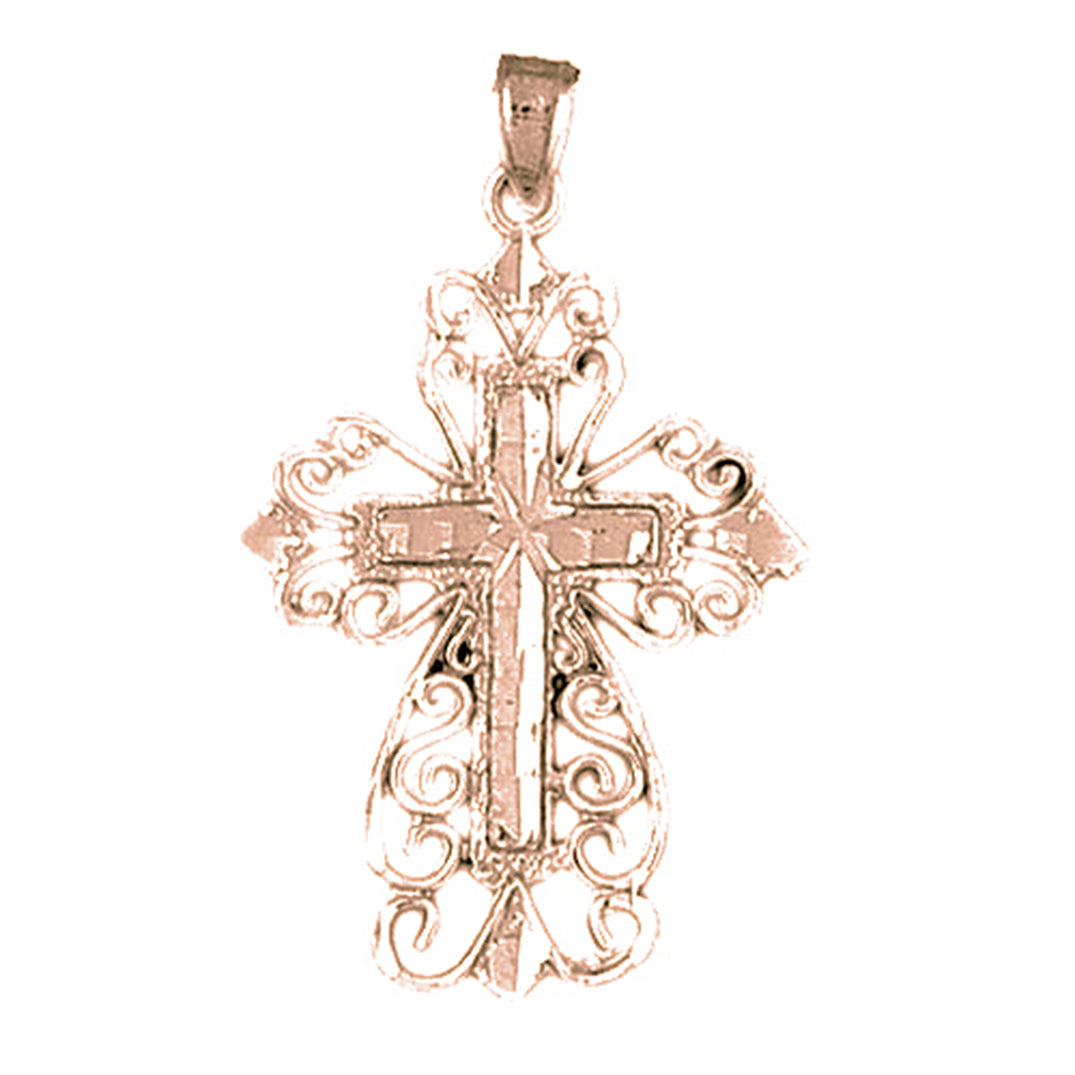10K, 14K or 18K Gold Floral Cross Pendant