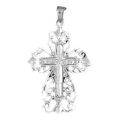 10K, 14K or 18K Gold Floral Cross Pendant