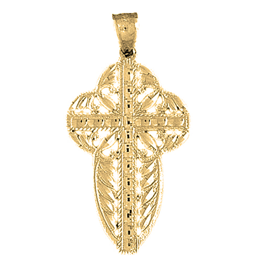 10K, 14K or 18K Gold Floral Cross Pendant