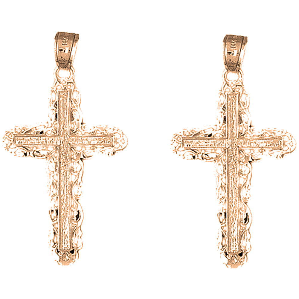 14K or 18K Gold 34mm Vine Cross Earrings