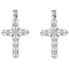 Sterling Silver 34mm Heart Cross Earrings