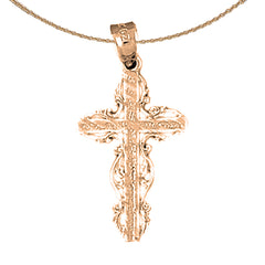 14K or 18K Gold Vine Cross Pendant