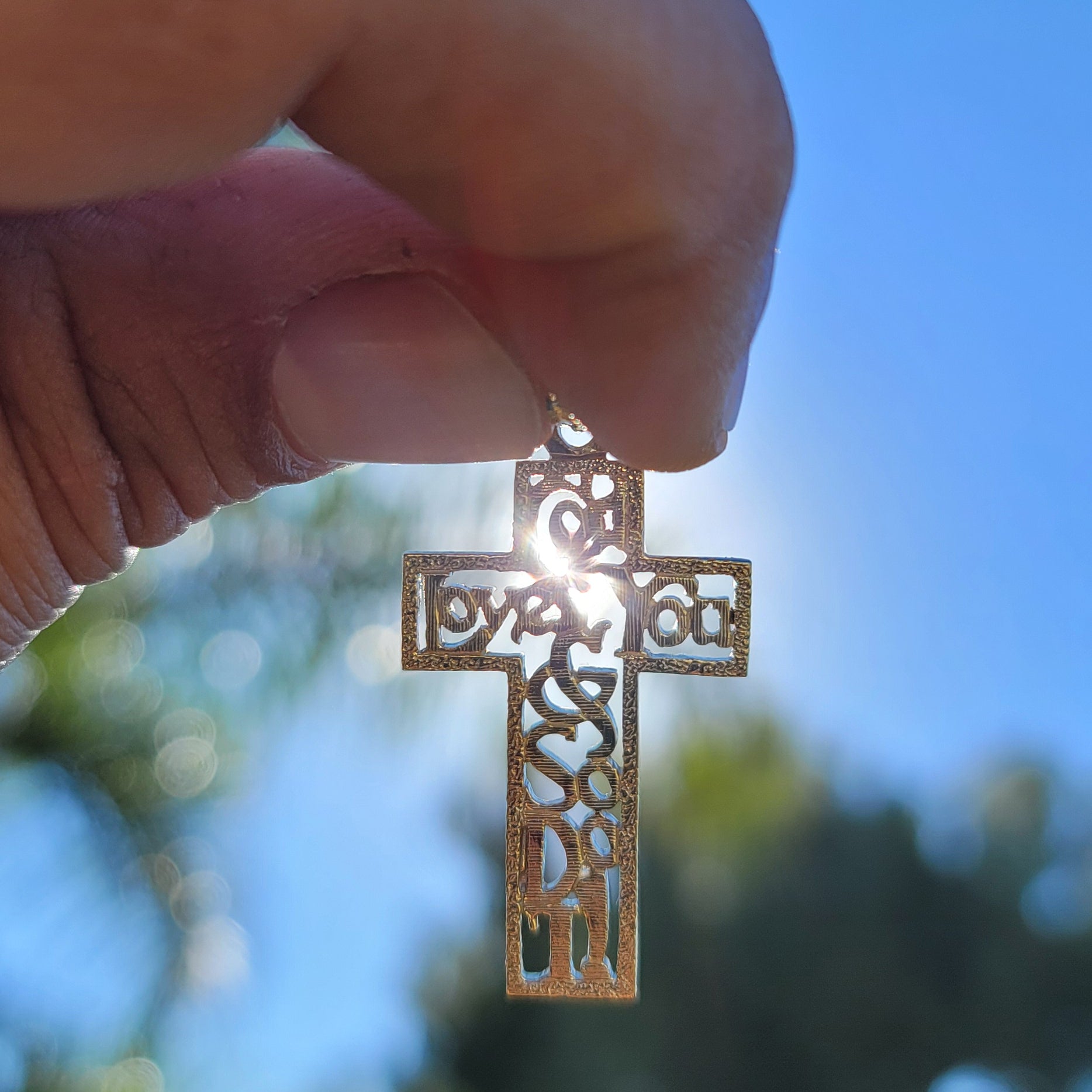 10K, 14K or 18K Gold God Loves You & So Do I Cross Pendant