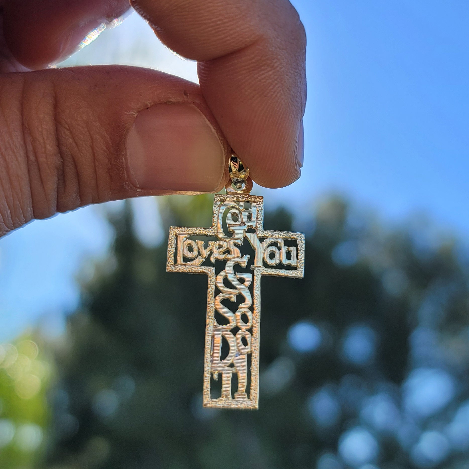 10K, 14K or 18K Gold God Loves You & So Do I Cross Pendant