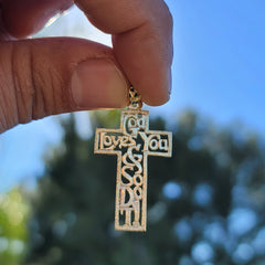 10K, 14K or 18K Gold God Loves You & So Do I Cross Pendant