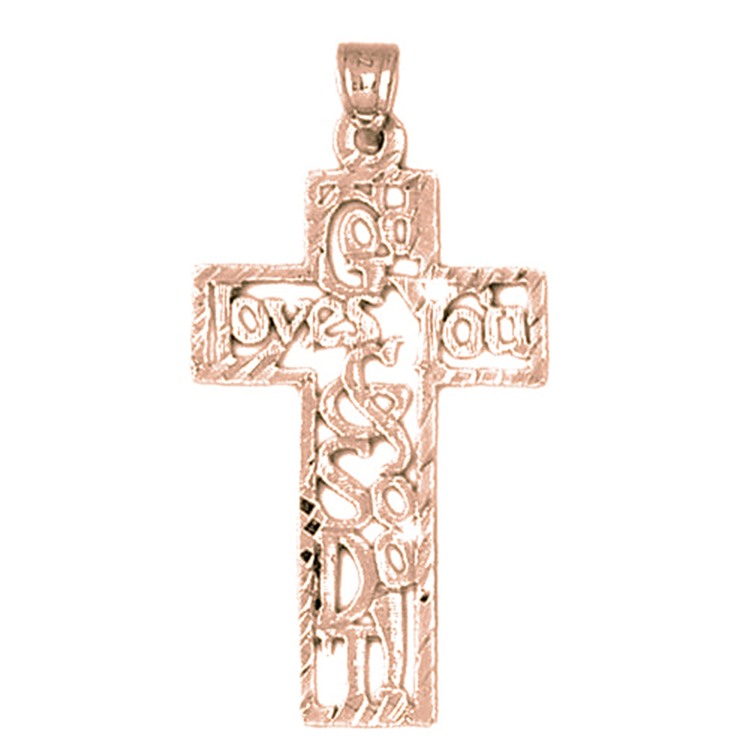 10K, 14K or 18K Gold God Loves You & So Do I Cross Pendant