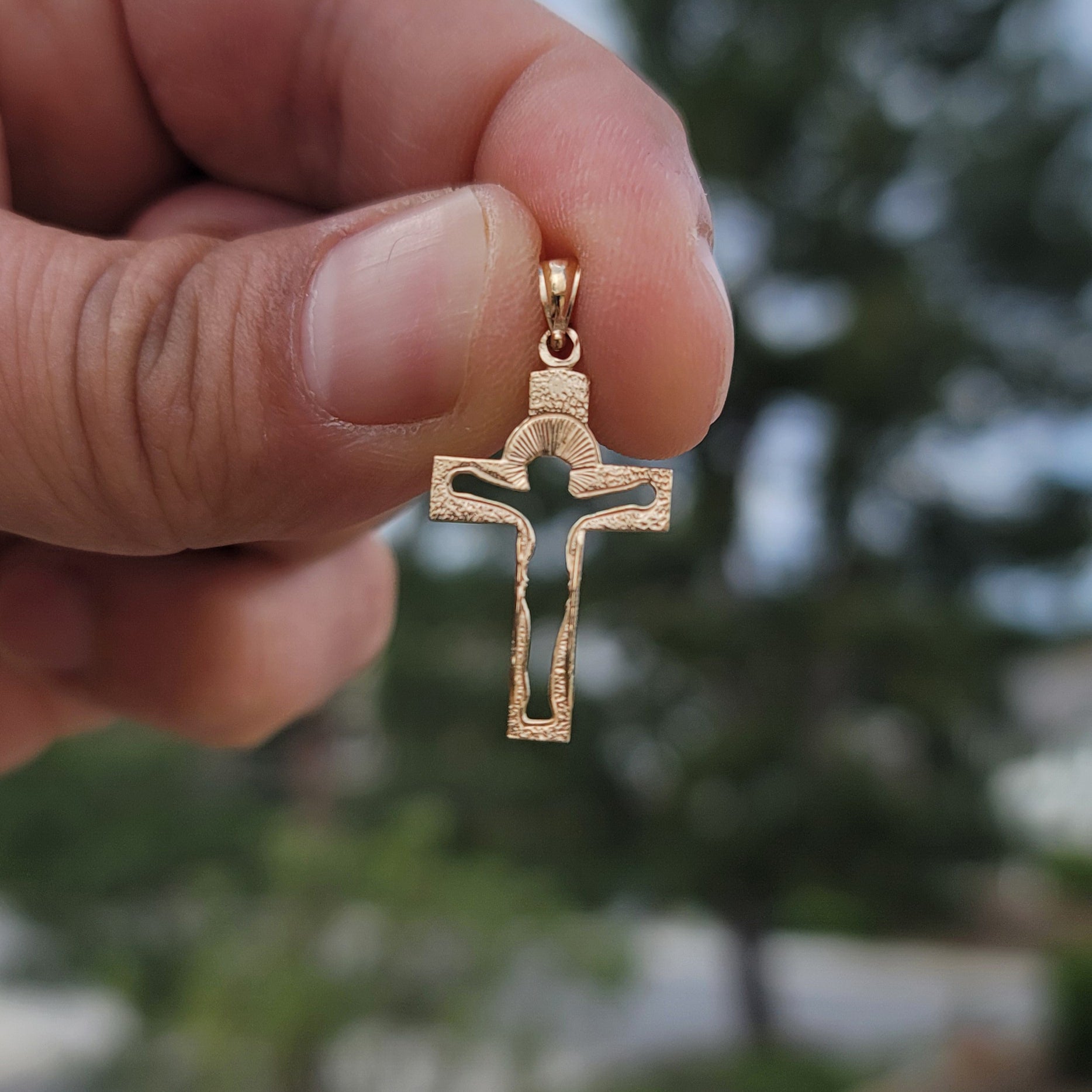 14K or 18K Gold Jesus Cut Out Cross Pendant