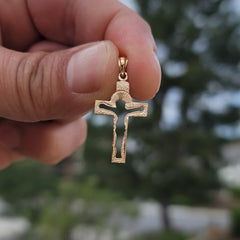 14K or 18K Gold Jesus Cut Out Cross Pendant