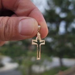 14K or 18K Gold Jesus Cut Out Cross Pendant