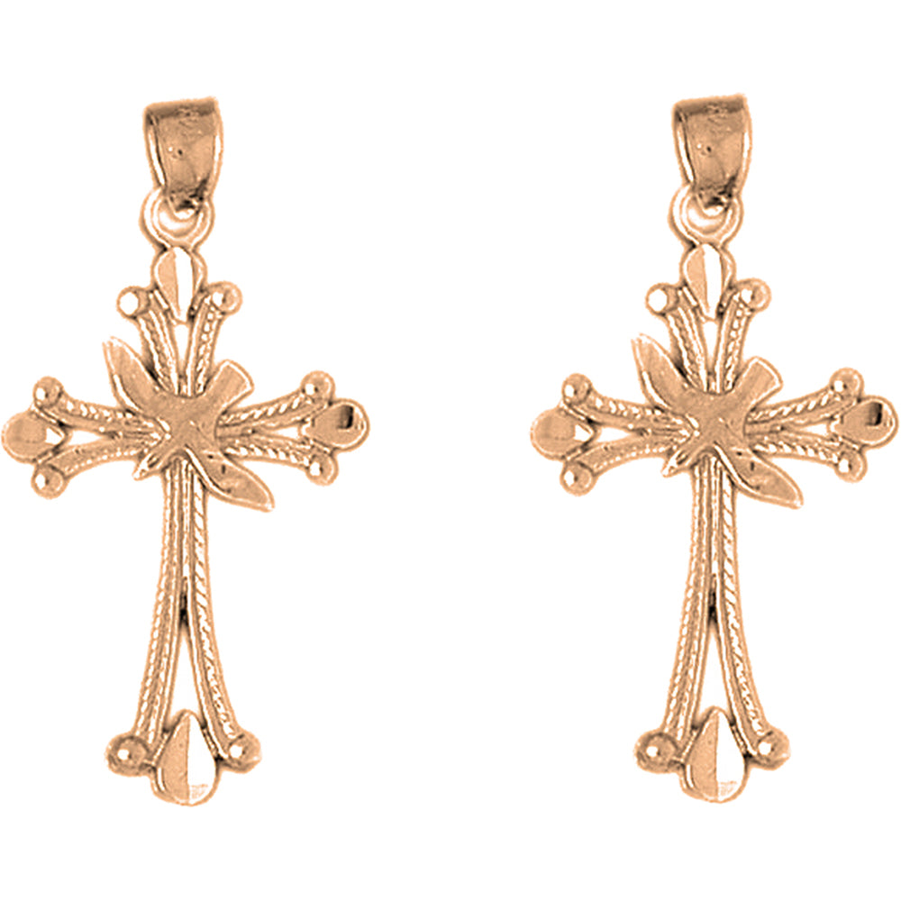 14K or 18K Gold 38mm Dove and Cross Earrings