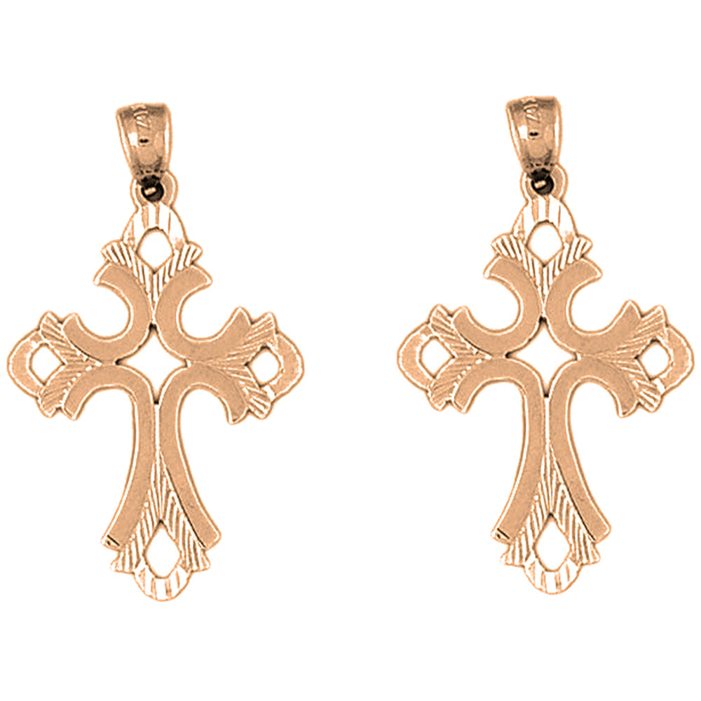 14K or 18K Gold 36mm Budded Cross Earrings