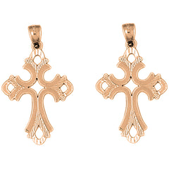 14K or 18K Gold 36mm Budded Cross Earrings