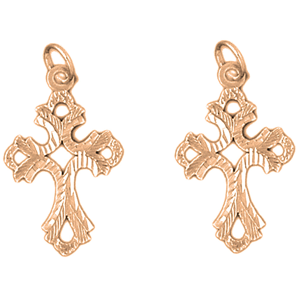 14K or 18K Gold 27mm Budded Cross Earrings