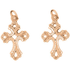 14K or 18K Gold 27mm Budded Cross Earrings