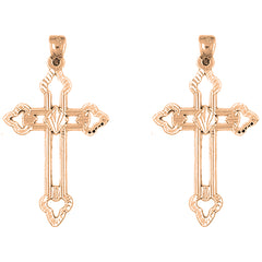 14K or 18K Gold 42mm Budded Cross Earrings