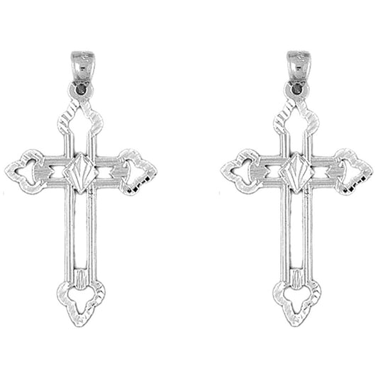 Sterling Silver 42mm Budded Cross Earrings