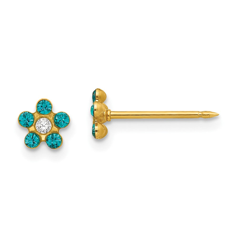 Inverness 14K Yellow Gold December Blue Crystal Birthstone Flower Earrings