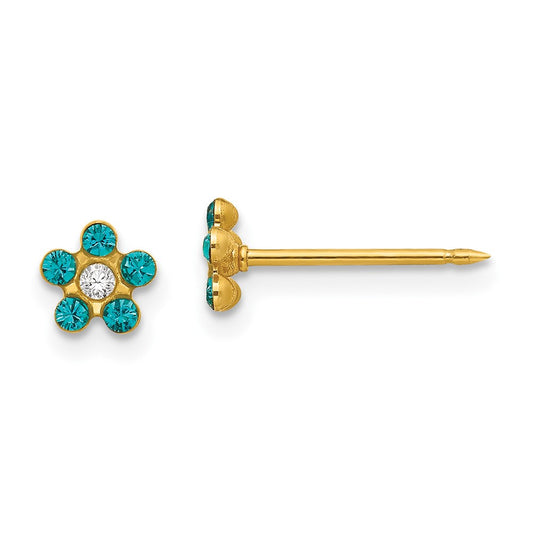 Inverness 14K Yellow Gold December Blue Crystal Birthstone Flower Earrings