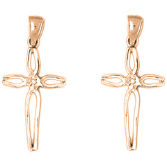 14K or 18K Gold 29mm Cross Earrings