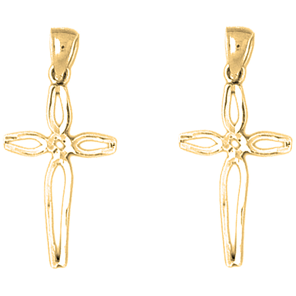 14K or 18K Gold 29mm Cross Earrings