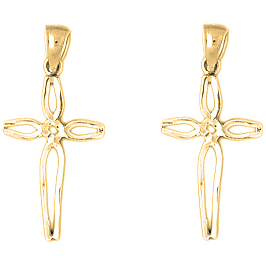 14K or 18K Gold 29mm Cross Earrings