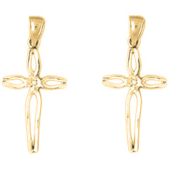 14K or 18K Gold 29mm Cross Earrings
