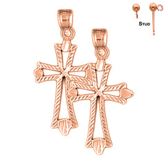 14K or 18K Gold Budded Cross Earrings