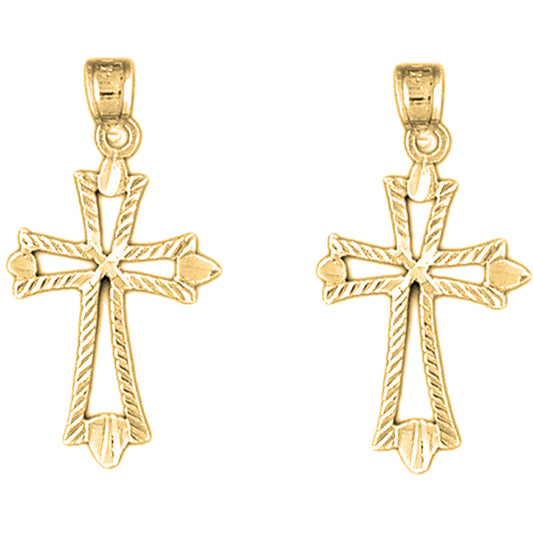 14K or 18K Gold 31mm Budded Cross Earrings