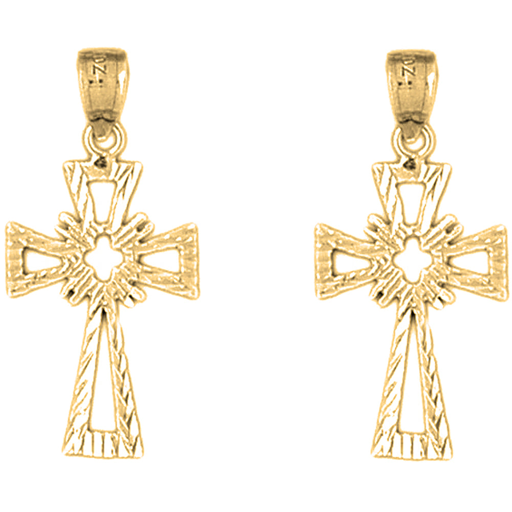Yellow Gold-plated Silver 31mm Celtic Cross Earrings