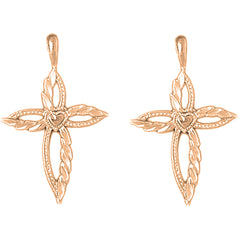 14K or 18K Gold 30mm Passion Cross Earrings