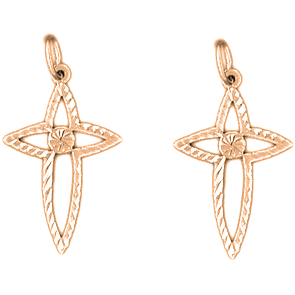 14K or 18K Gold 25mm Passion Cross Earrings