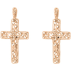 14K or 18K Gold 29mm Vine Cross Earrings