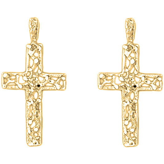 14K or 18K Gold 29mm Vine Cross Earrings