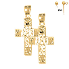 Sterling Silver 29mm Latin Cross Earrings (White or Yellow Gold Plated)