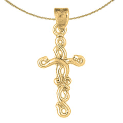 14K oder 18K Gold Weinreben-Kreuz-Anhänger