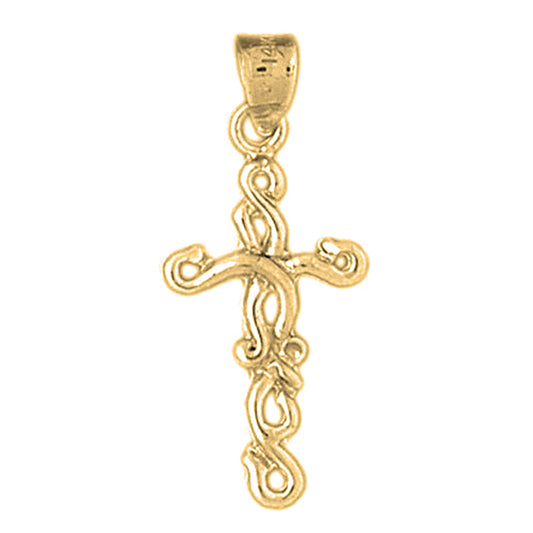 14K or 18K Gold Vine Cross Pendant
