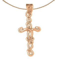 14K oder 18K Gold Weinreben-Kreuz-Anhänger