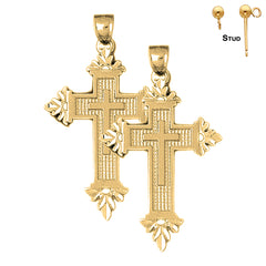 Sterling Silver 56mm Latin Cross Earrings (White or Yellow Gold Plated)
