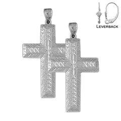 Sterling Silver 50mm Latin Cross Earrings (White or Yellow Gold Plated)