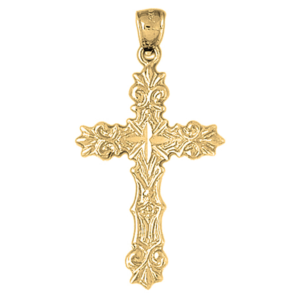 10K, 14K or 18K Gold Fleur de Lis Cross Pendant