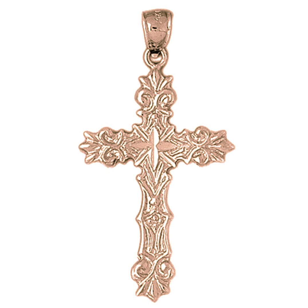 10K, 14K or 18K Gold Fleur de Lis Cross Pendant