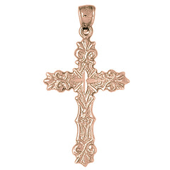 10K, 14K or 18K Gold Fleur de Lis Cross Pendant