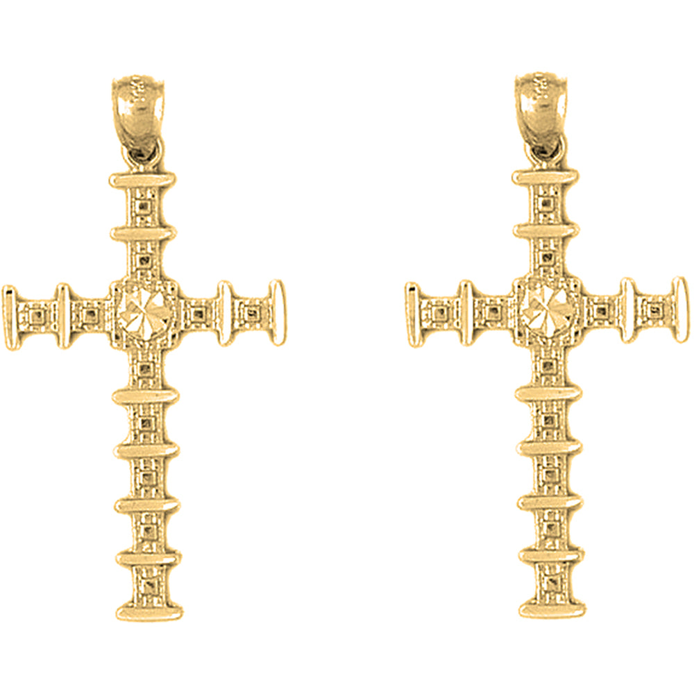 Yellow Gold-plated Silver 46mm Cross Earrings