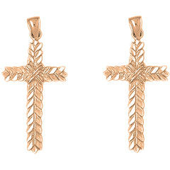 14K or 18K Gold 37mm Floral Cross Earrings