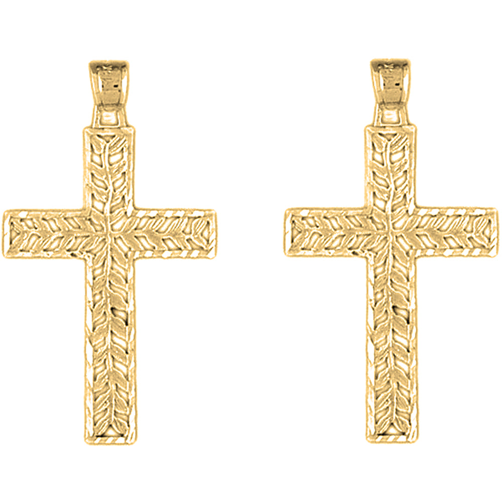 Yellow Gold-plated Silver 37mm Vine Cross Earrings