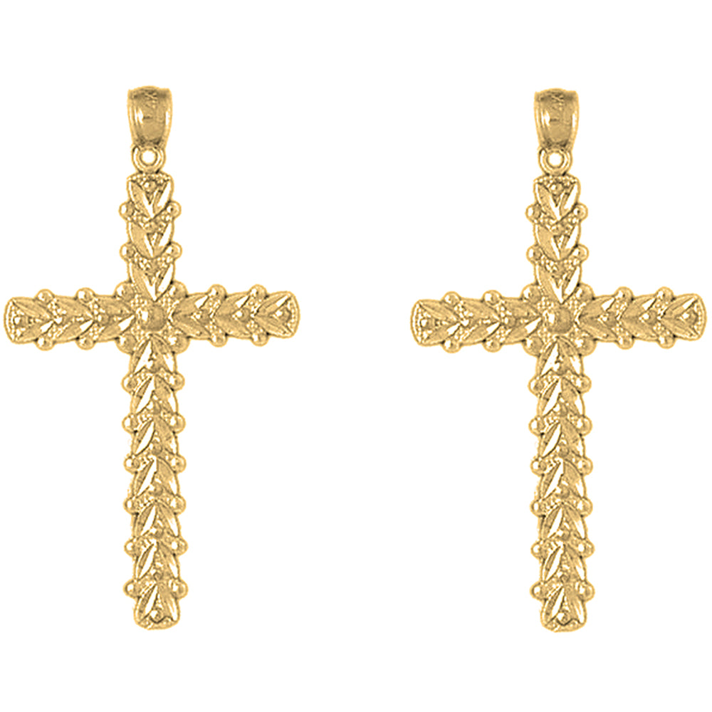 Yellow Gold-plated Silver 46mm Floral Cross Earrings