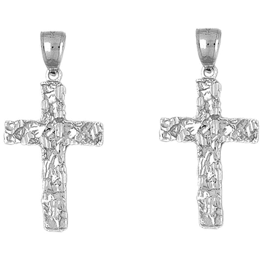 Sterling Silver 41mm Nugget Cross Earrings