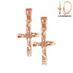 14K or 18K Gold Nugget Cross Earrings