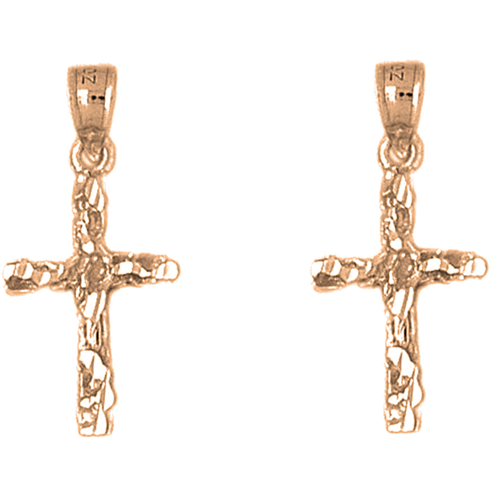 14K or 18K Gold 28mm Nugget Cross Earrings
