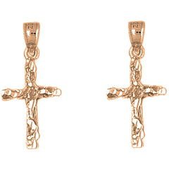 14K or 18K Gold 28mm Nugget Cross Earrings